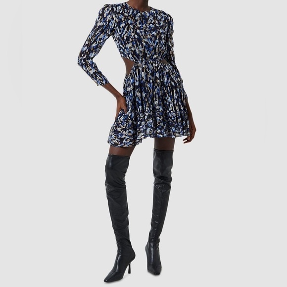 French Connection Dresses & Skirts - FRENCH‎ CONNECTION Navy blue and gold waist cutout mini dress size 8.